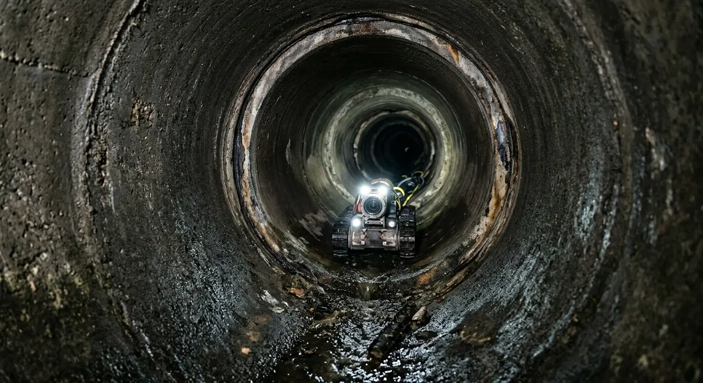 Robotic sewer camera inspecting pipe interior for Sewer Line Cleaning in Millersville